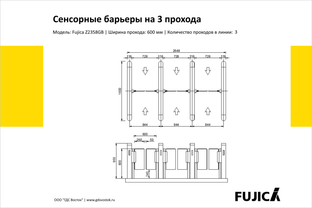 Сенсорные барьеры на 3 прохода Fujica Z2358GB, чертёж