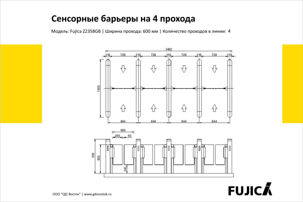 Сенсорные барьеры на 4 прохода Fujica Z2358GB, чертёж